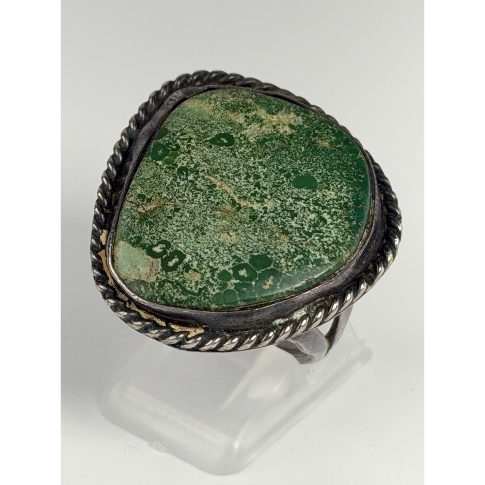 Vintage Artisan Sterling Silver Green Stone Boho Southwest Ring Sz 10 #1132